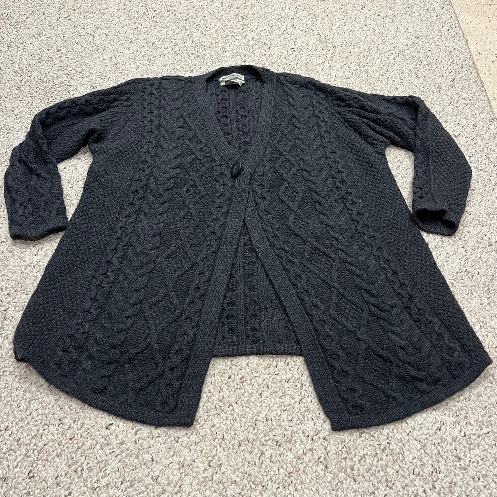Aran Crafts Merino Wool Cable Knit Cardigan XL Gray Single Button Preppy Cozy